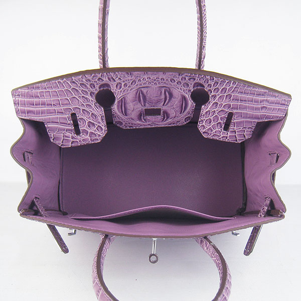 Replica Hermes Birkin 30CM Crocodile Head Veins Bag Purple 6088 On Sale - Click Image to Close